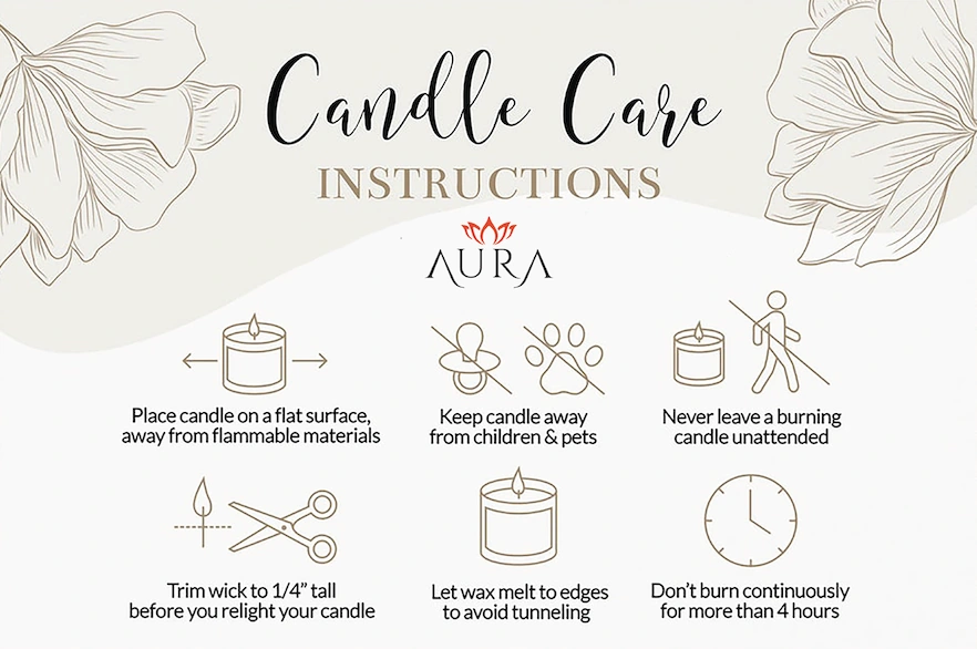 AURA illustrated candle care instructions